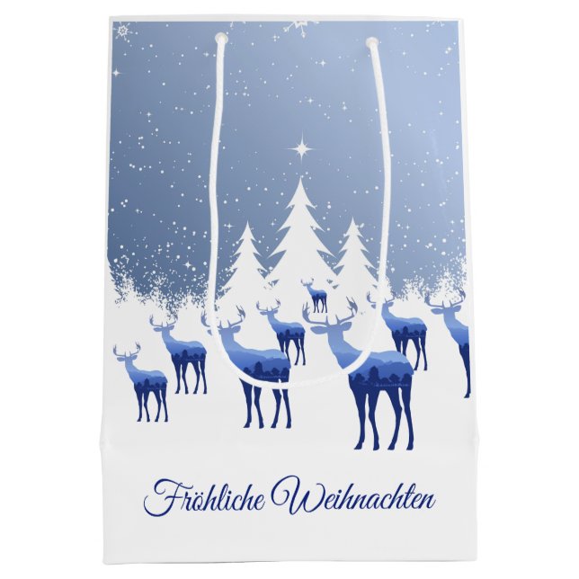 Christmas Gift Bag Blue Deer Frohliche Weihnachten (Back)