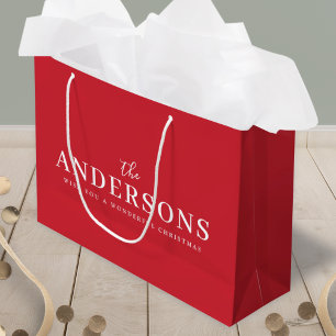 Christmas Gift Bag Family Name Holiday Red