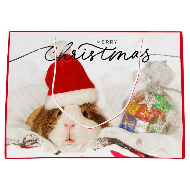 CHRISTMAS GIFT BAG HAMSTER WITH SANTA HAT  (Front)