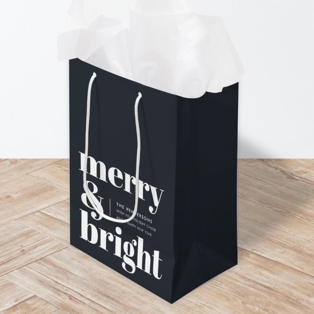 Christmas Gift Bag | Holiday Merry & Bright Black (Add a cheerful twist to your Christmas gifts with this bold red Merry & Bright present bag)