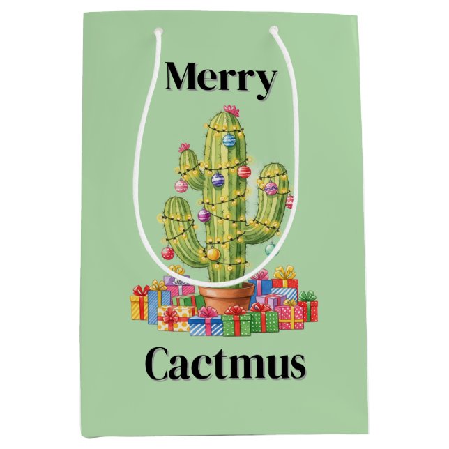 Christmas Gift Bag Medium- Merry Cactmus (Front)