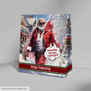 Christmas Gift Bag Modern Santa Claus Monogram