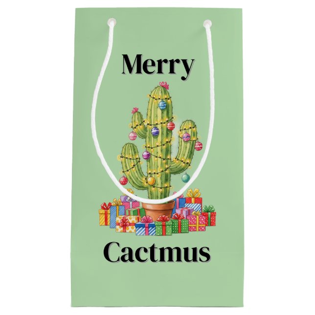 Christmas Gift Bag Small - Merry Cactmus (Front)