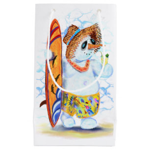 Christmas Gift Bag Summer Snowman Surfer Funny