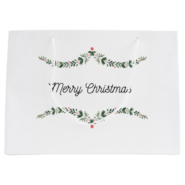 Christmas Gift Bag Watercolor Holly (Front)