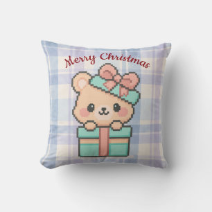 Christmas Gift Bear Cute Pastel Pixel Art Decor Cushion