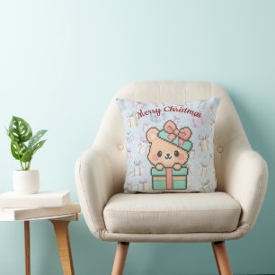 Christmas Gift Bear Pastel Pixel Art Decor Cushion