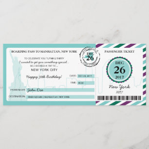 Christmas Gift Boarding Pass to NEW YORK Invitation