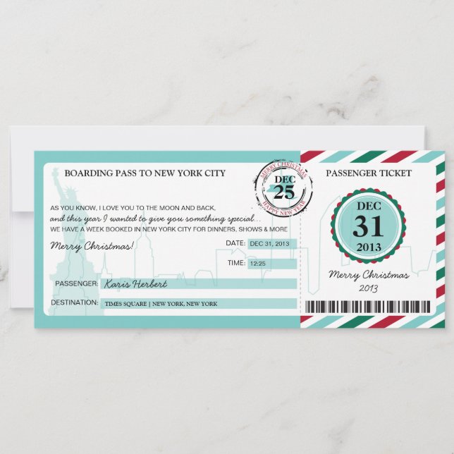 Christmas Gift Boarding Pass to NEW YORK Invitation (Front)