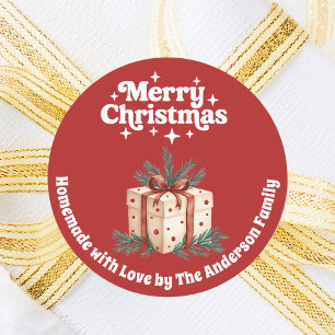 Christmas gift box homemade red white classic round sticker