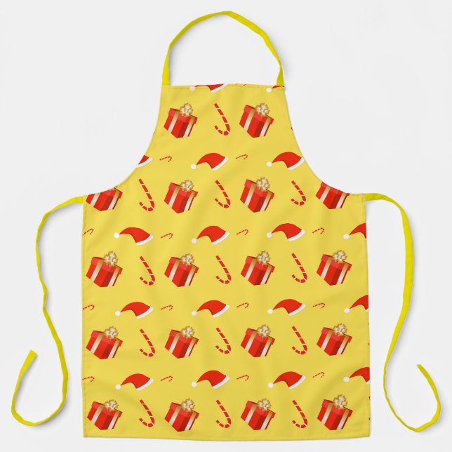 Christmas gift box Santa hat candy cane Apron (Front)