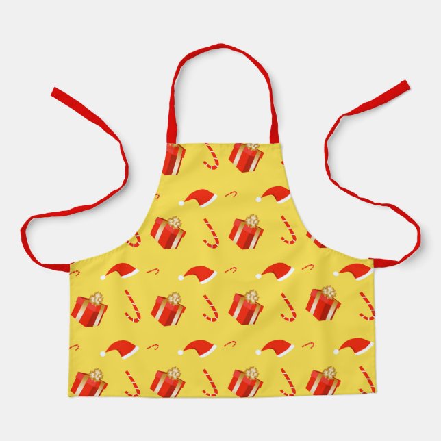 Christmas gift box Santa hat candy cane Apron (Front)