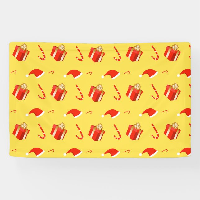 Christmas gift box Santa hat candy cane Banner (Horizontal)