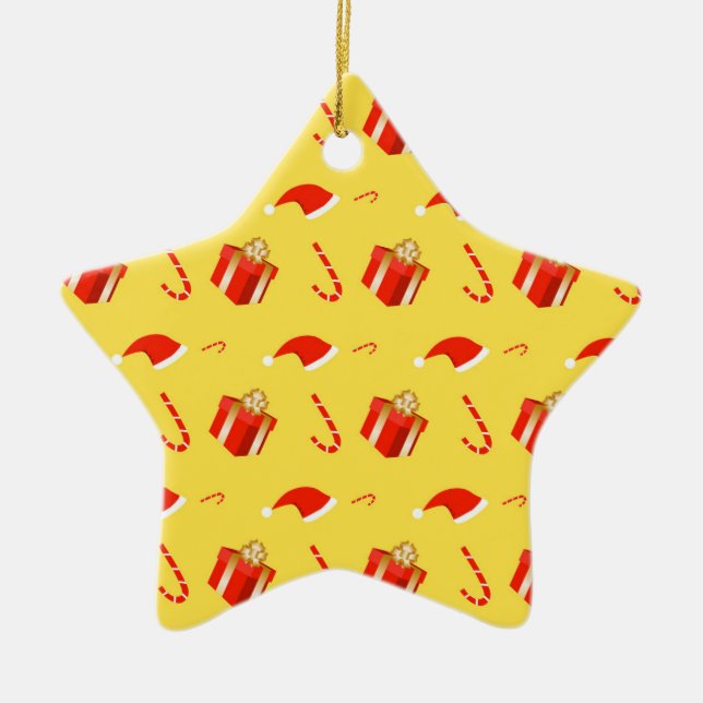 Christmas gift box Santa hat candy cane Ceramic Ornament (Front)