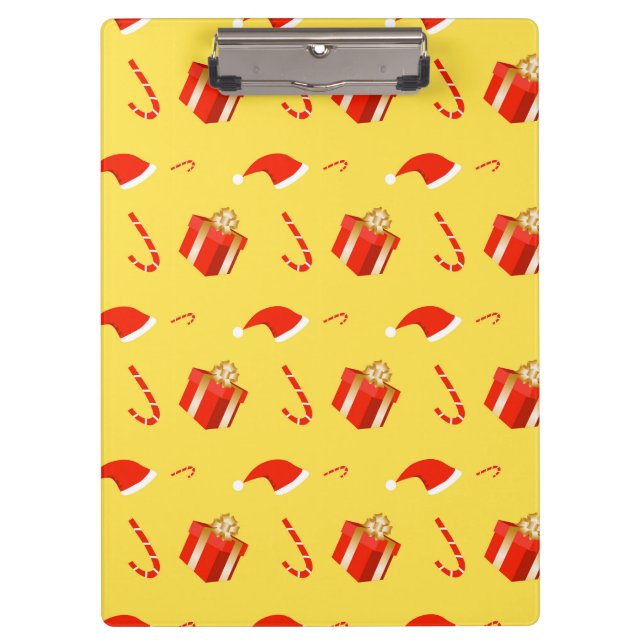 Christmas gift box Santa hat candy cane Clipboard (Front)