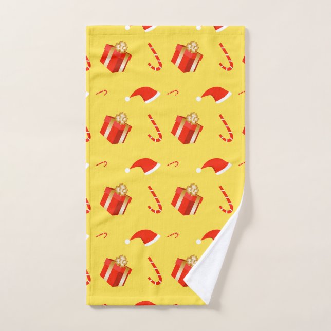 Christmas gift box Santa hat candy cane Hand Towel (Hand Towel)