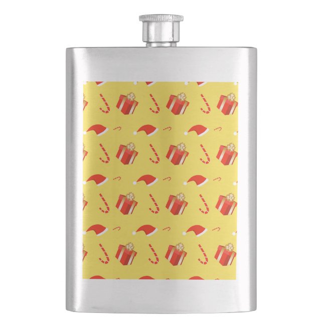 Christmas gift box Santa hat candy cane Hip Flask (Front)
