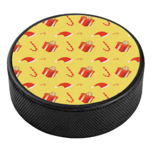 Christmas gift box Santa hat candy cane Hockey Puck