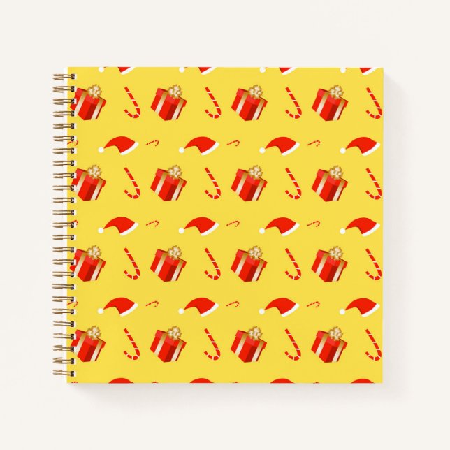 Christmas gift box Santa hat candy cane Notebook (Front)