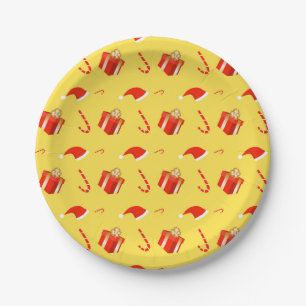Christmas gift box Santa hat candy cane Paper Plate