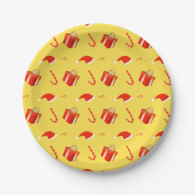 Christmas gift box Santa hat candy cane Paper Plate (Front)