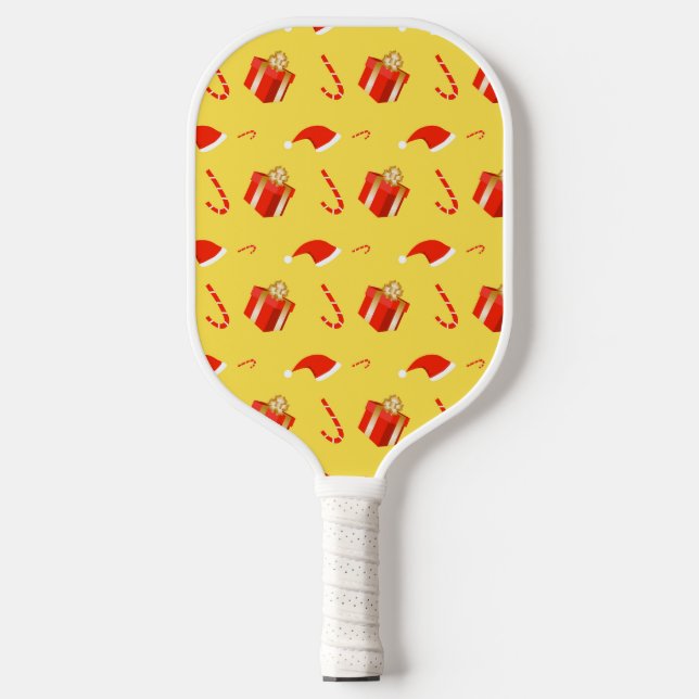 Christmas gift box Santa hat candy cane Pickleball Paddle (Front)