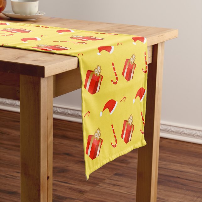 Christmas gift box Santa hat candy cane Short Table Runner (In Situ)