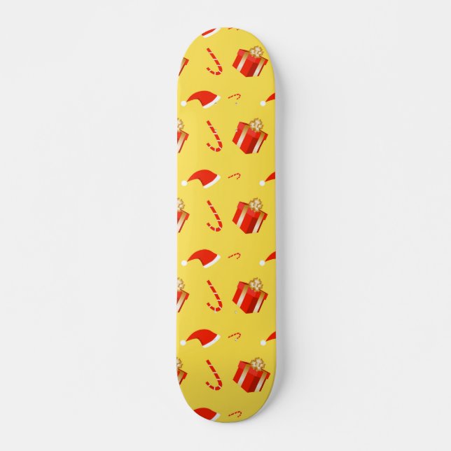 Christmas gift box Santa hat candy cane Skateboard (Front)