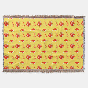 Christmas gift box Santa hat candy cane Throw Blanket