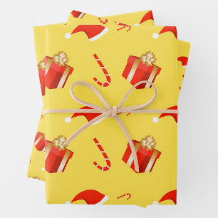 Christmas gift box Santa hat candy cane Wrapping Paper Sheet