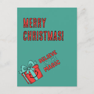 Christmas Gift Box with Cheerful Message Postcard