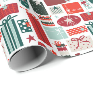 Christmas Gift Boxes with Stars & Ribbons & Bows Wrapping Paper