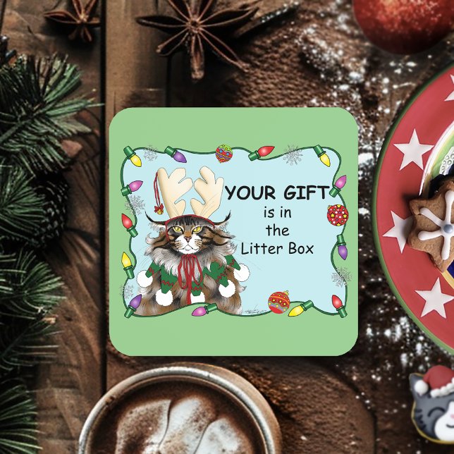  Christmas Gift Cat Green Funny Coaster (Creator Uploaded)