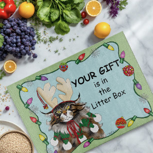 Christmas Gift Cat Green Funny Cutting Board