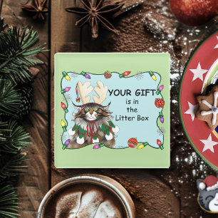 Christmas Gift Cat Green Funny Glass Coaster