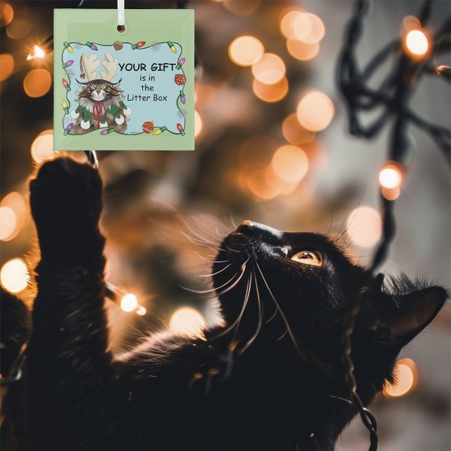 Christmas Gift Cat Green Funny Glass Tree Decoration (Creator Uploaded)