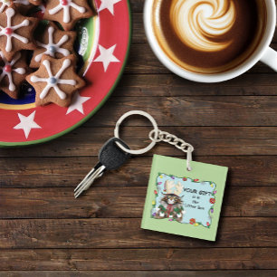 Christmas Gift Cat Green Funny Key Ring