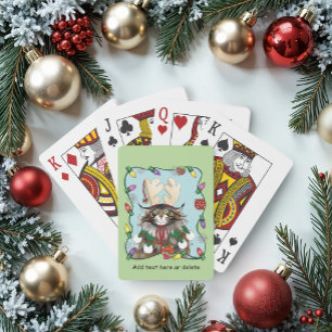 Christmas Gift Cat Green Funny Playing Cards