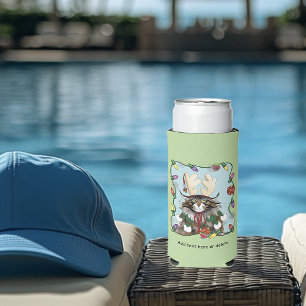 Christmas Gift Cat Green Funny Seltzer Can Cooler