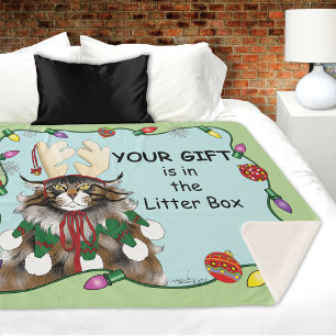  Christmas Gift Cat Green Funny Sherpa Blanket