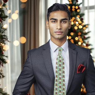 Christmas Gift Cat Green Funny Tie