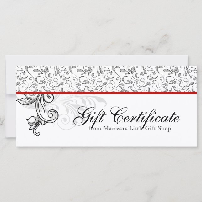 Christmas Gift Certificate Retail Floral Red Black (Front)
