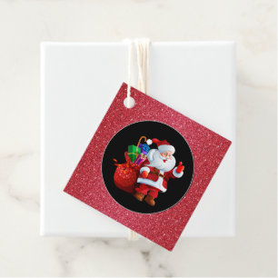 Christmas Gift-FavorTag-Santa Red Glitz Favour Tags