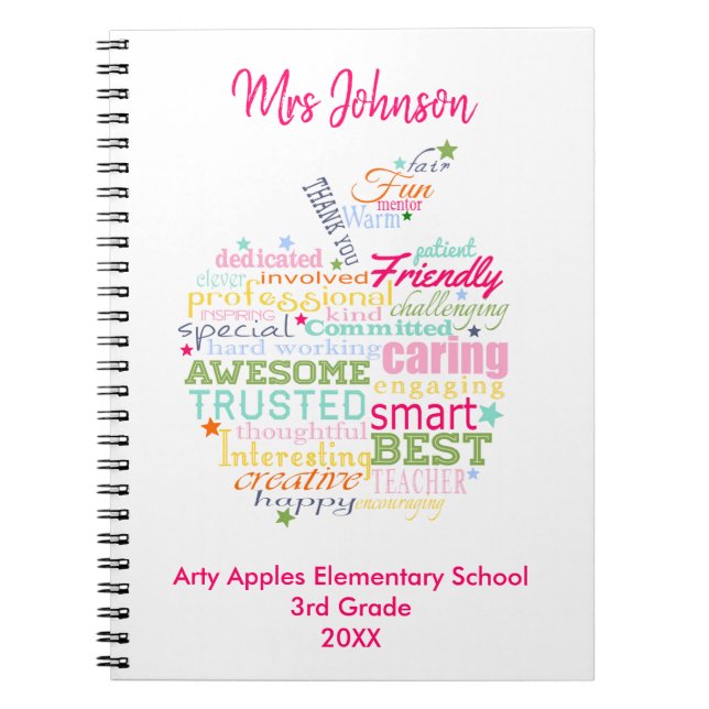 christmas gift for Teacher word art apple Notebook (Front)