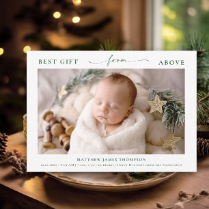 Christmas Gift from Above Green Elegant Baby Photo Holiday Card