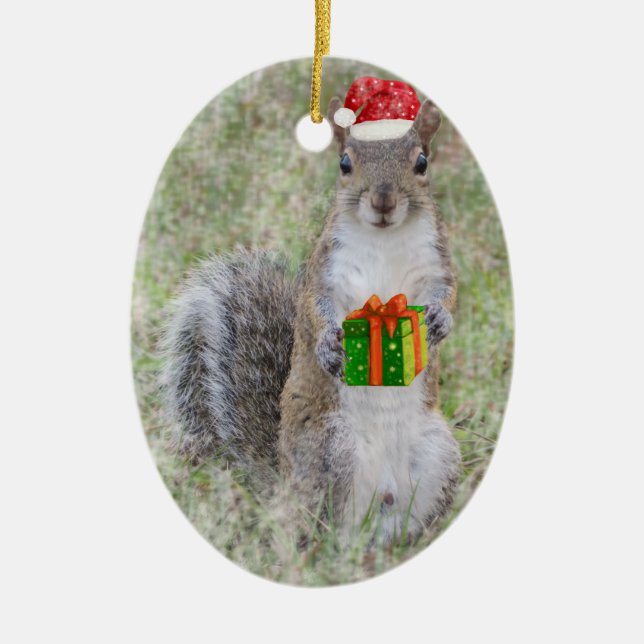 Christmas gift from squirrel ceramic ornament (Front)