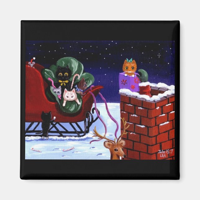 Christmas Gift Funny Cute Cat Art Creationarts Magnet (Front)