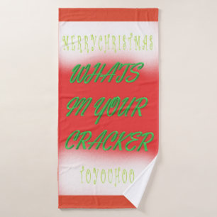 Christmas gift idea green red white with text bath towel