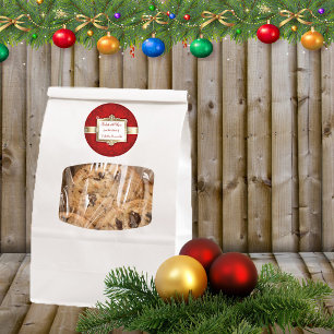 Christmas Gift Label, Beautiful Red and Gold Classic Round Sticker