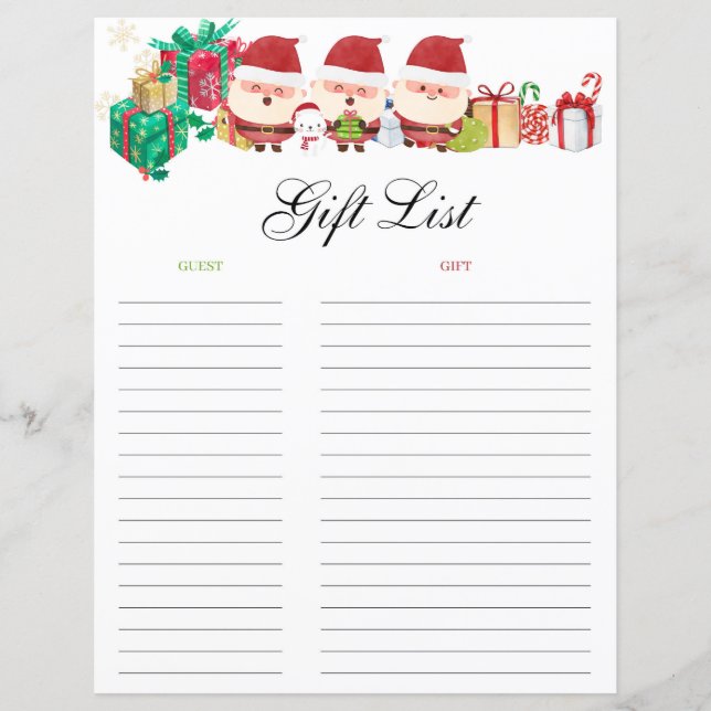 Christmas Gift List Gift Tracker (Front)
